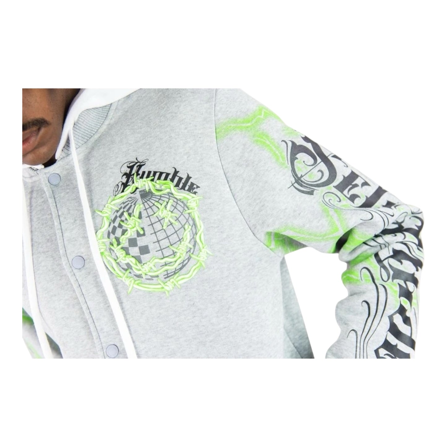152-536 - HUMBLE Light Weight Fleece Varsity Jacket w/Hoodie (H.Grey)