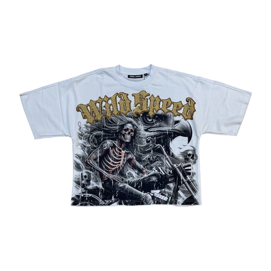 610-11166 - Wild Speed Digital Rhinestone French Terry Cropped Graphic T-Shirt