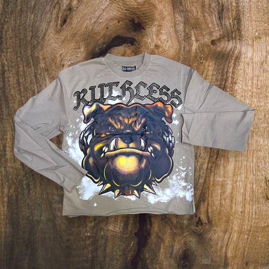 FB1507 - Ruthless Rhinestone L/S French Terry Crewneck Cropped Top