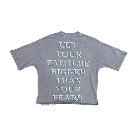 SD2610 - Faith Over Fear with Rhinestone n Studs French Terry Cropped Top