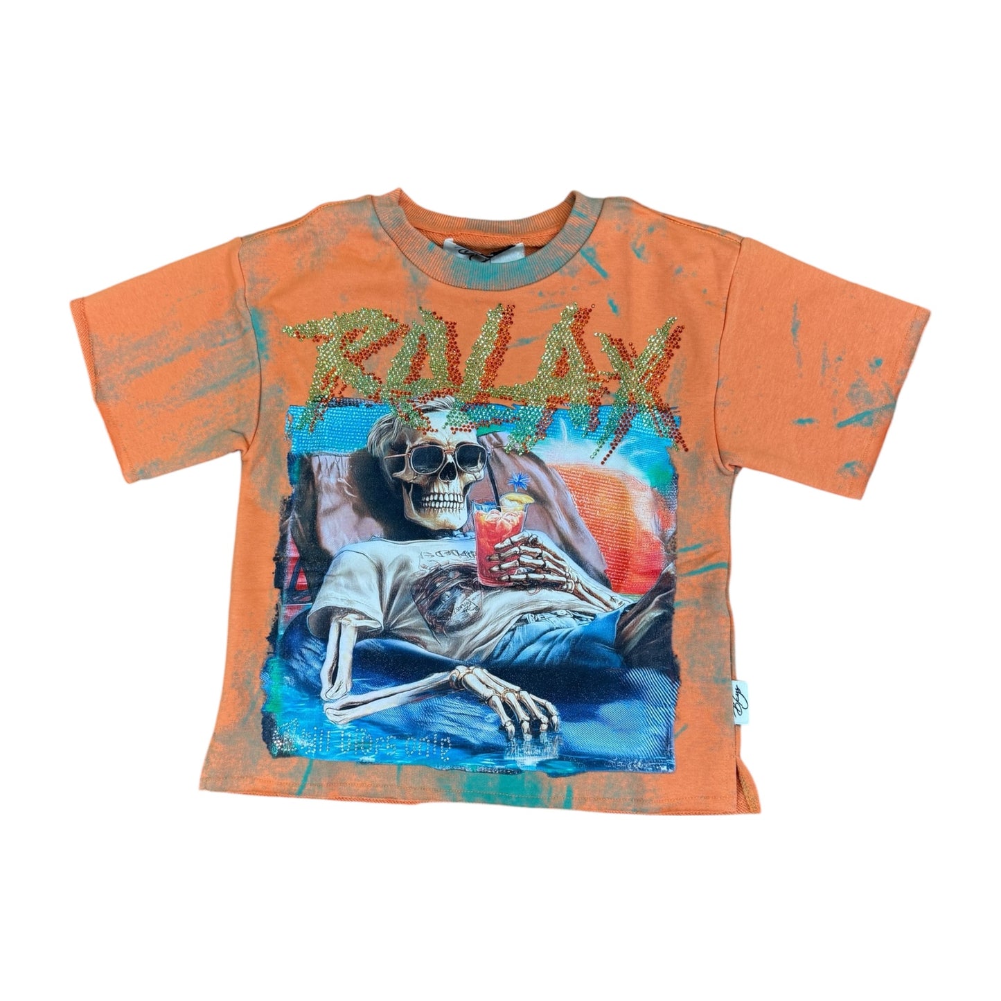 T1459B - Boy's/Kid's Relax Rhinestones Cropped Top T-Shirt