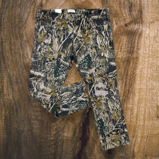 BTP24121X - Big Men's Forest Camo Cargo Pocket Slim-Fit Stretch Pants