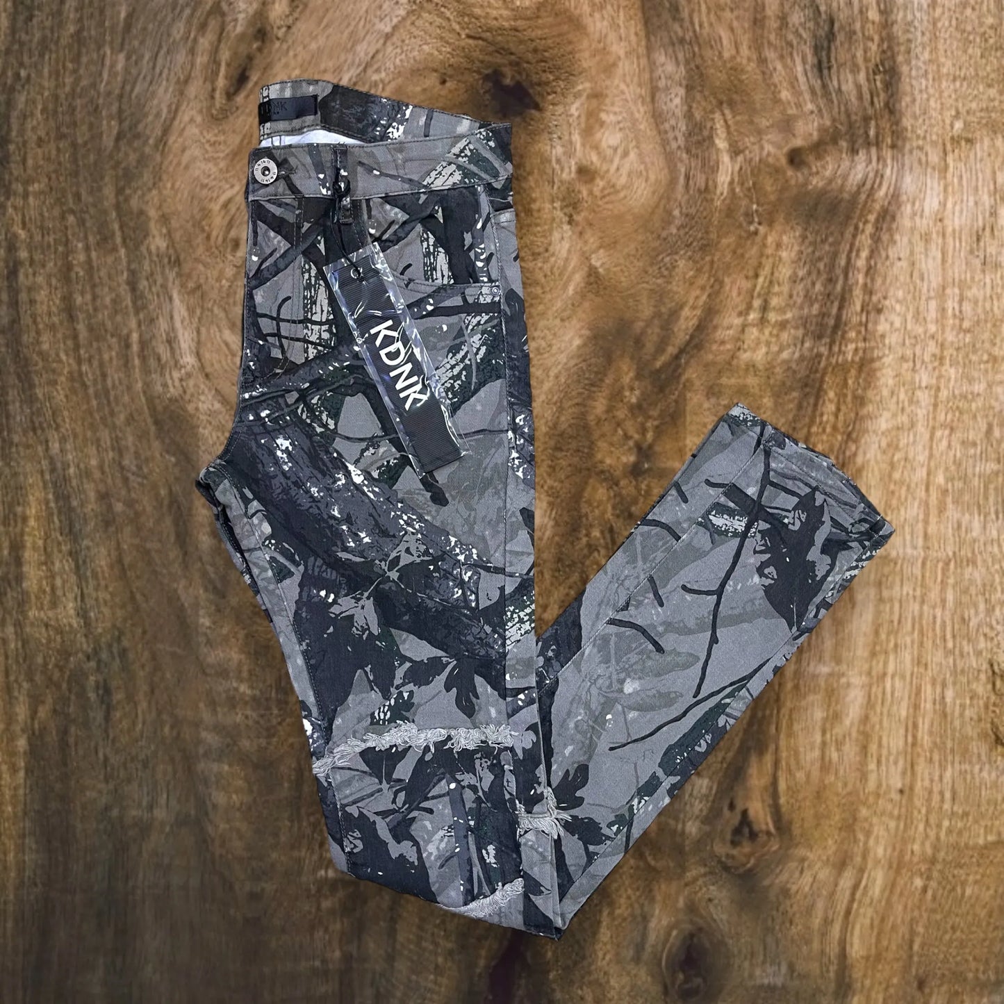 KNB3397 - Zipper Stacked Camo Pants