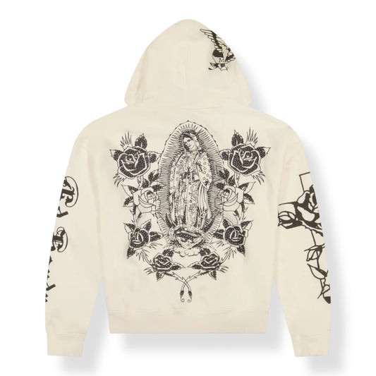 EHM1303-9RS - Mary Boxy Rhinestone Zip Down Graphic Hoodie