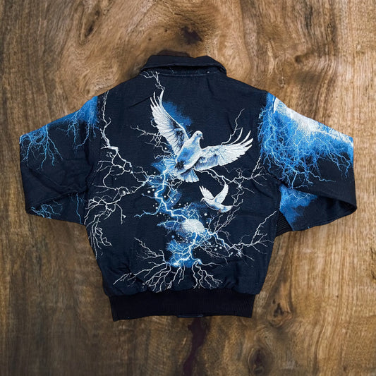 JJ2427 - Men's No Way-Out Rhine Stone Tapestry Varsity Jacket (Black)