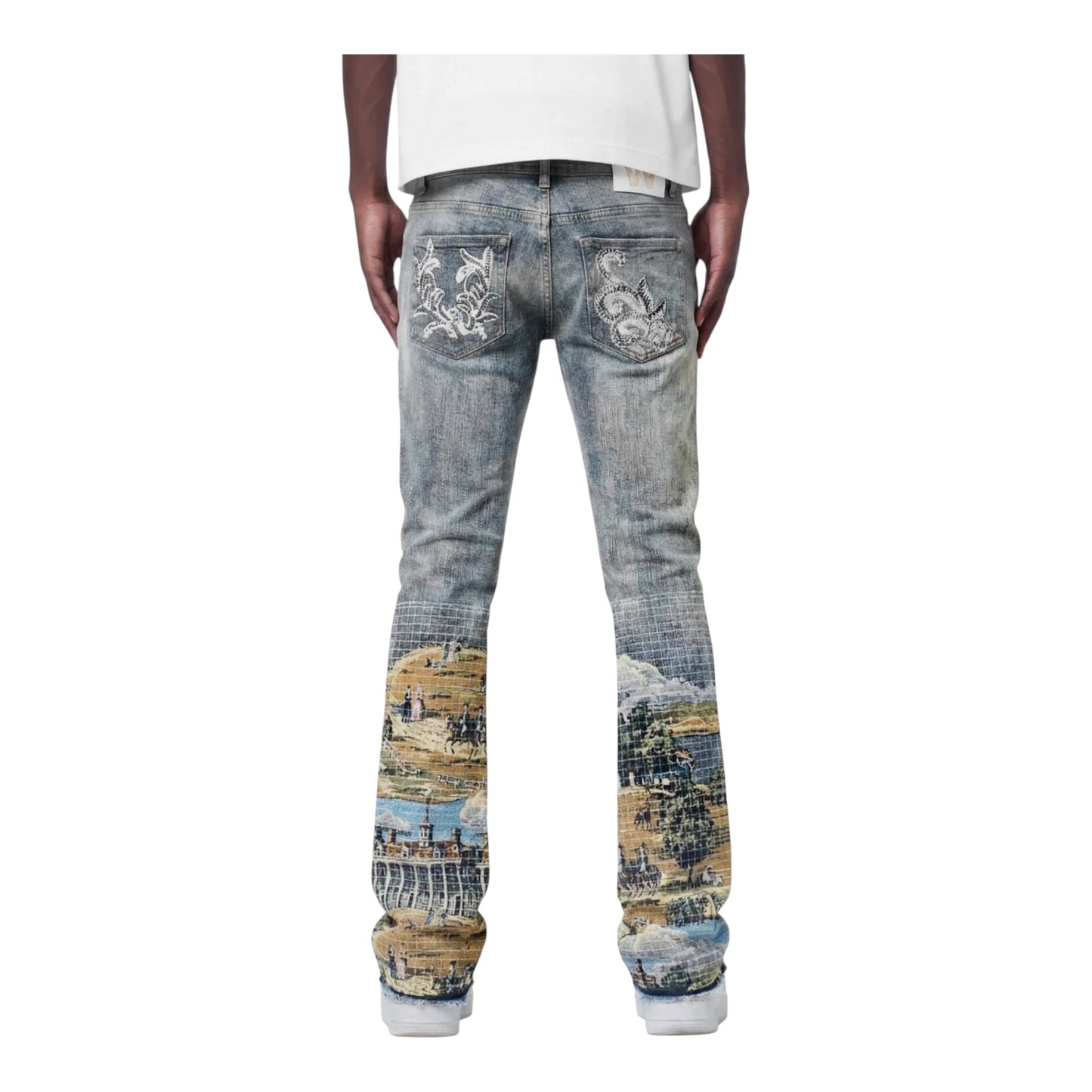M8599D - Baroque Scenic Blue Stacked Flare Jeans