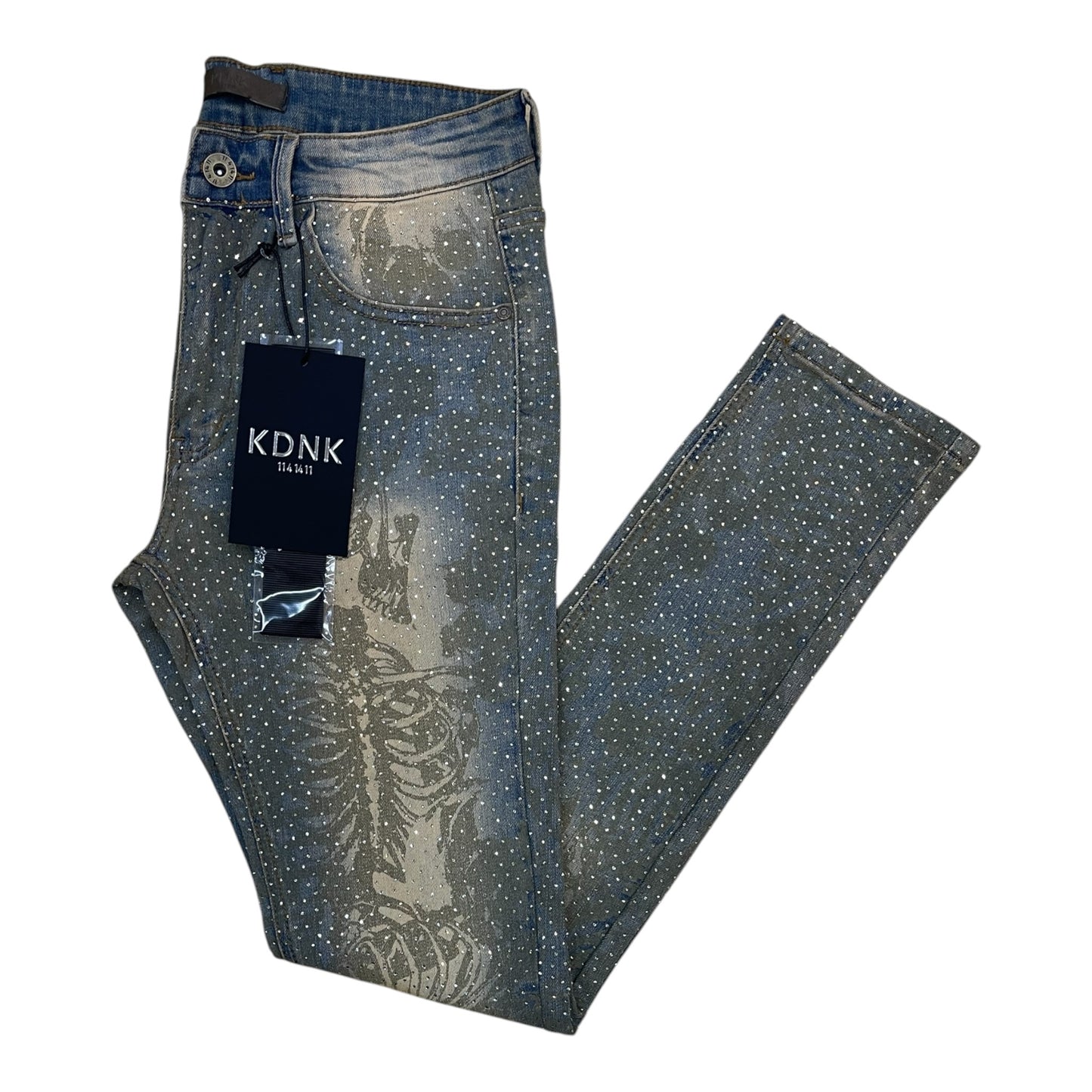 WH-KND4960 - Skeleton Rhinestone Skinny Fit Stretch Jeans