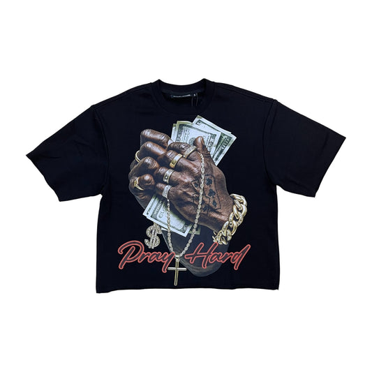 610-11194 - Cash Hands Studded Digital French Terry Cropped Graphic T-Shirt