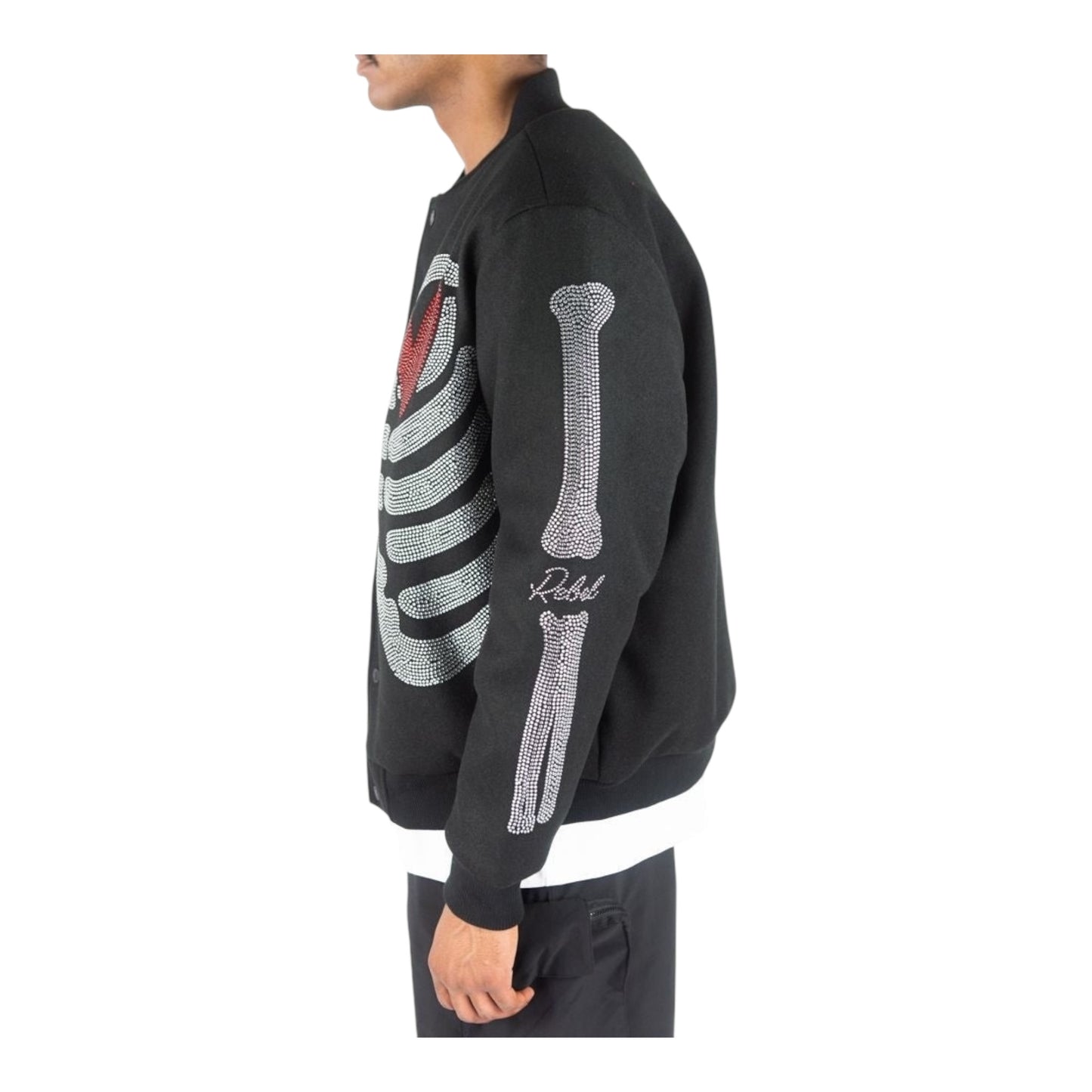 152-515 - Rebel Skeleton Melton Rhinestone Varsity Jacket