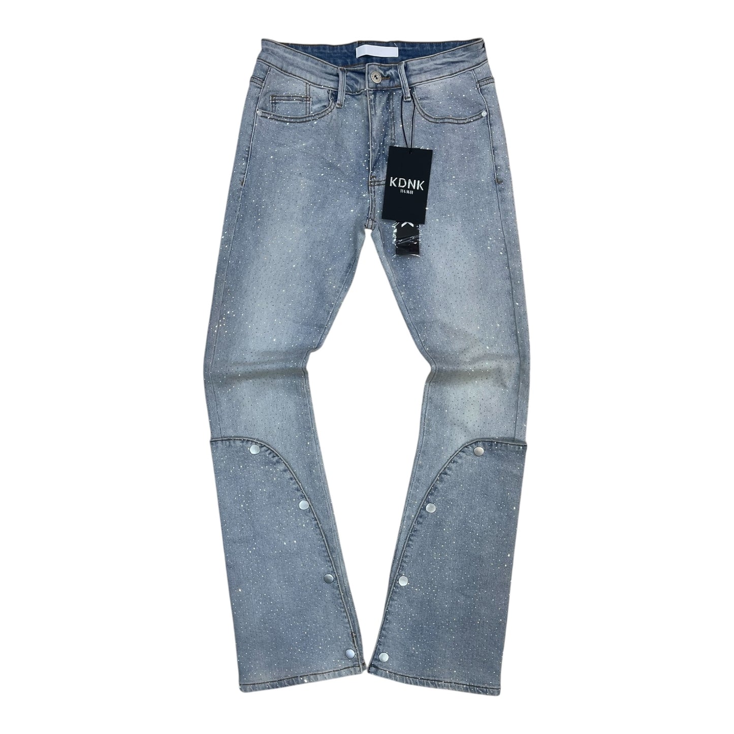 KND4979 - Double Layered Rhinestone Skinny Stacked Flared Jeans