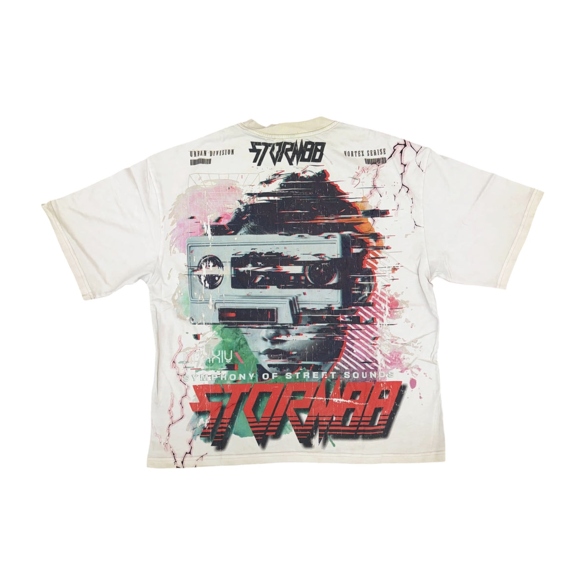 WH-ST8-015 - Watch Your Life Heavy Graphic Print & Pearl Effects Boxy Graphic Tee
