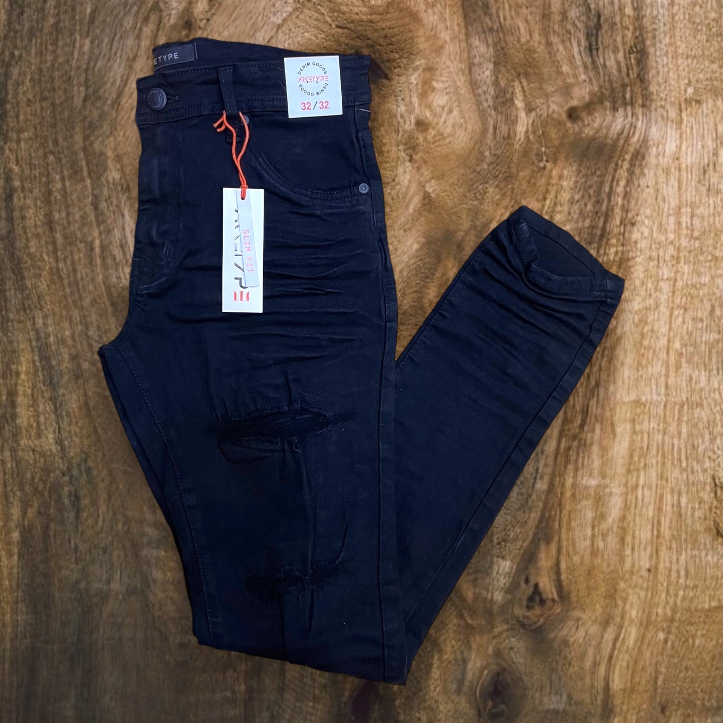 P540 - Double Whisker Rip n Repair Slim-Fit Stretch Jeans
