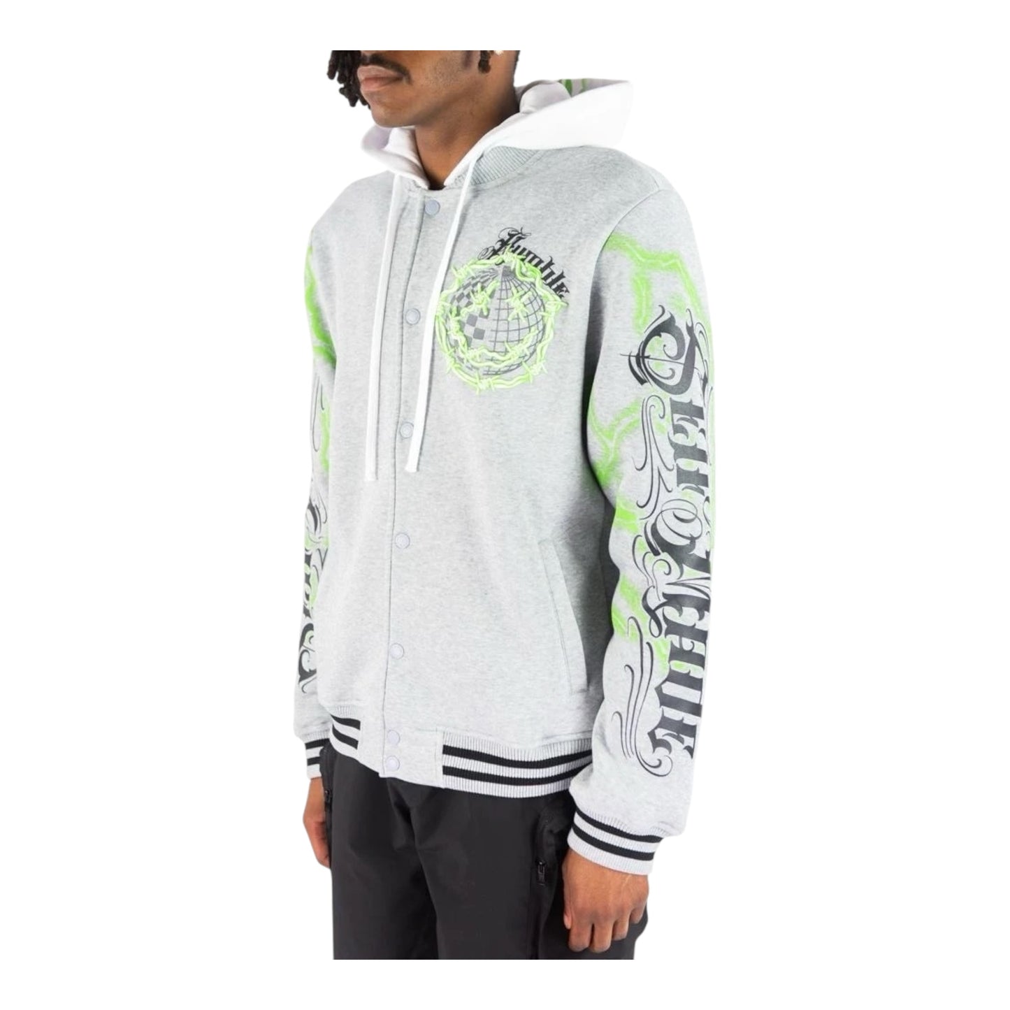 152-536 - HUMBLE Light Weight Fleece Varsity Jacket w/Hoodie (H.Grey)