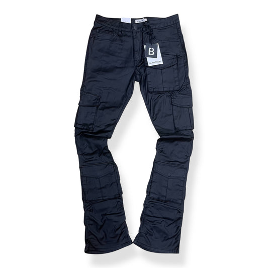 BTP25726 - Wax Coated Stacked Flare Cargo Pocket Jeans