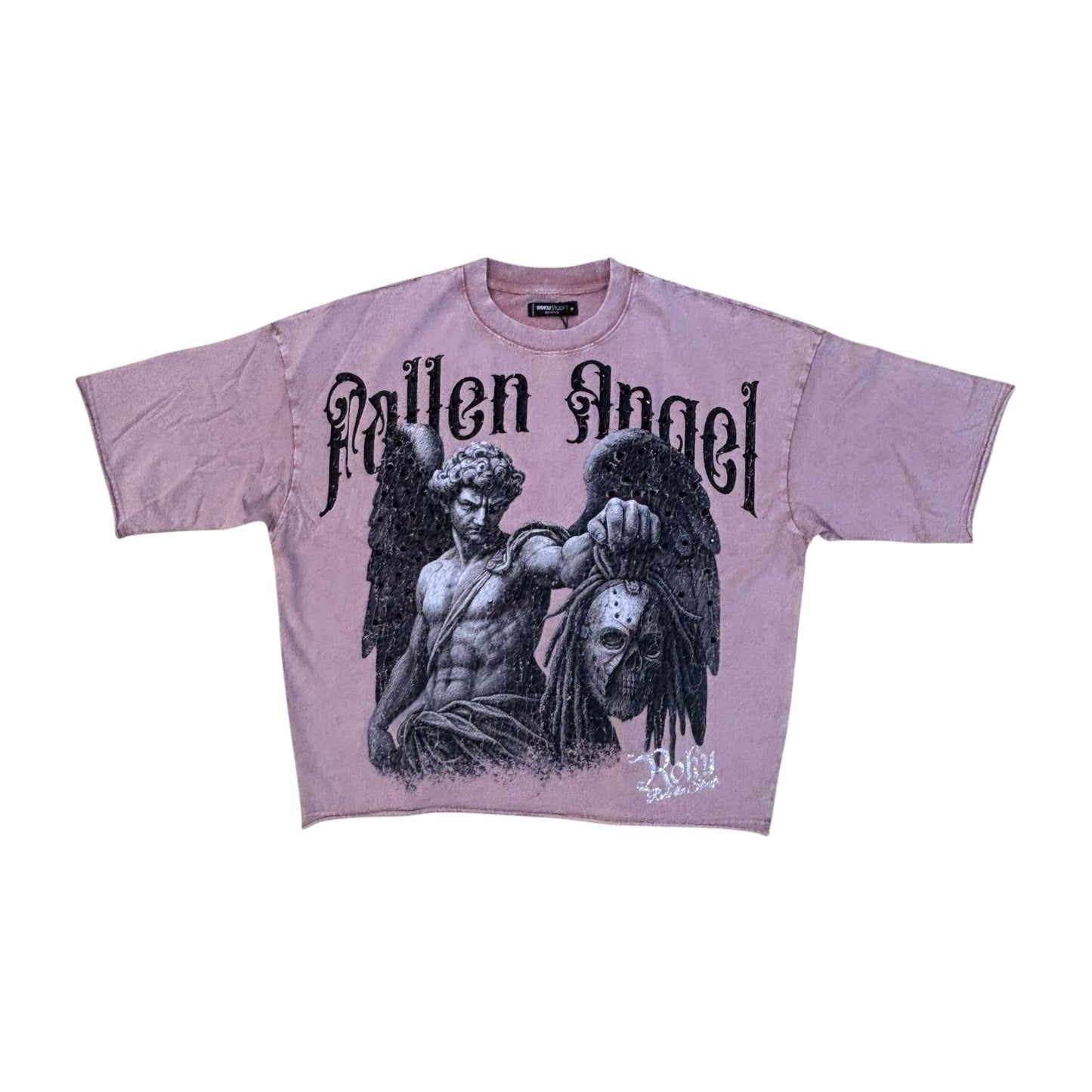 WH-RK1482020 - Fallen Angel 2.0 Enzyme with Studs Cropped Top Graphic T-Shirt