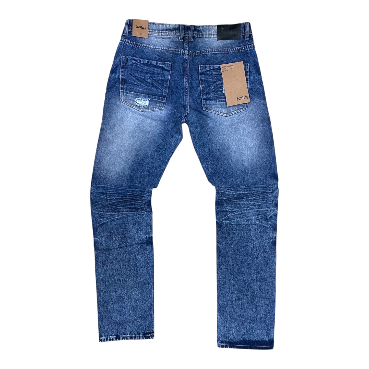 SF4600 - Damage Rip & Repair Denim Slim Straight-Fit Non-Stretch Jeans