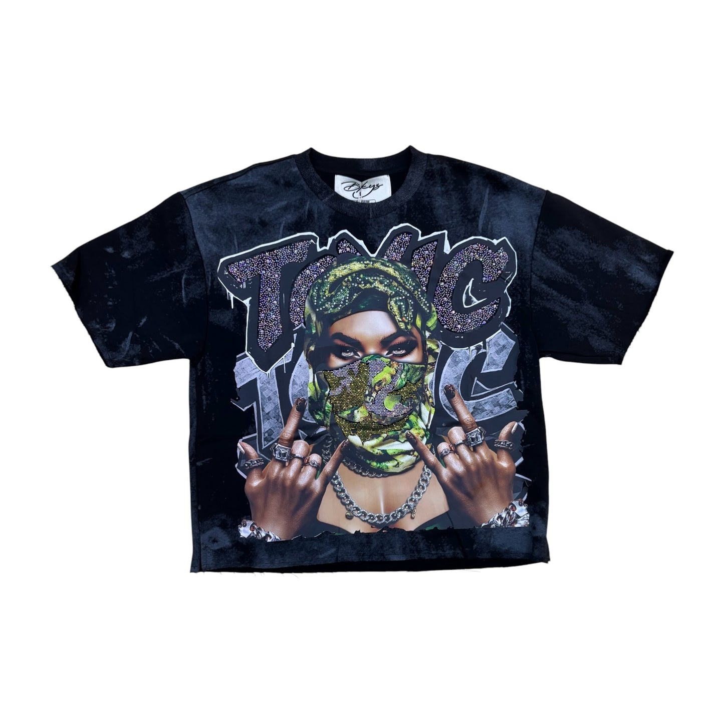 WH-T1492 - Toxic with Rhinestones Cropped Top T-Shirt
