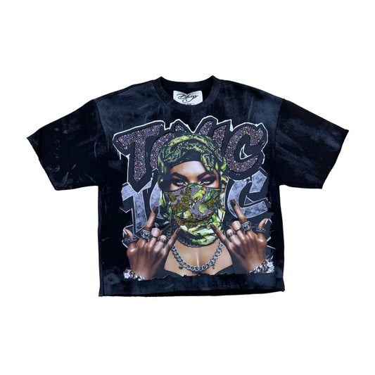 WH-T1492 - Toxic with Rhinestones Cropped Top T-Shirt