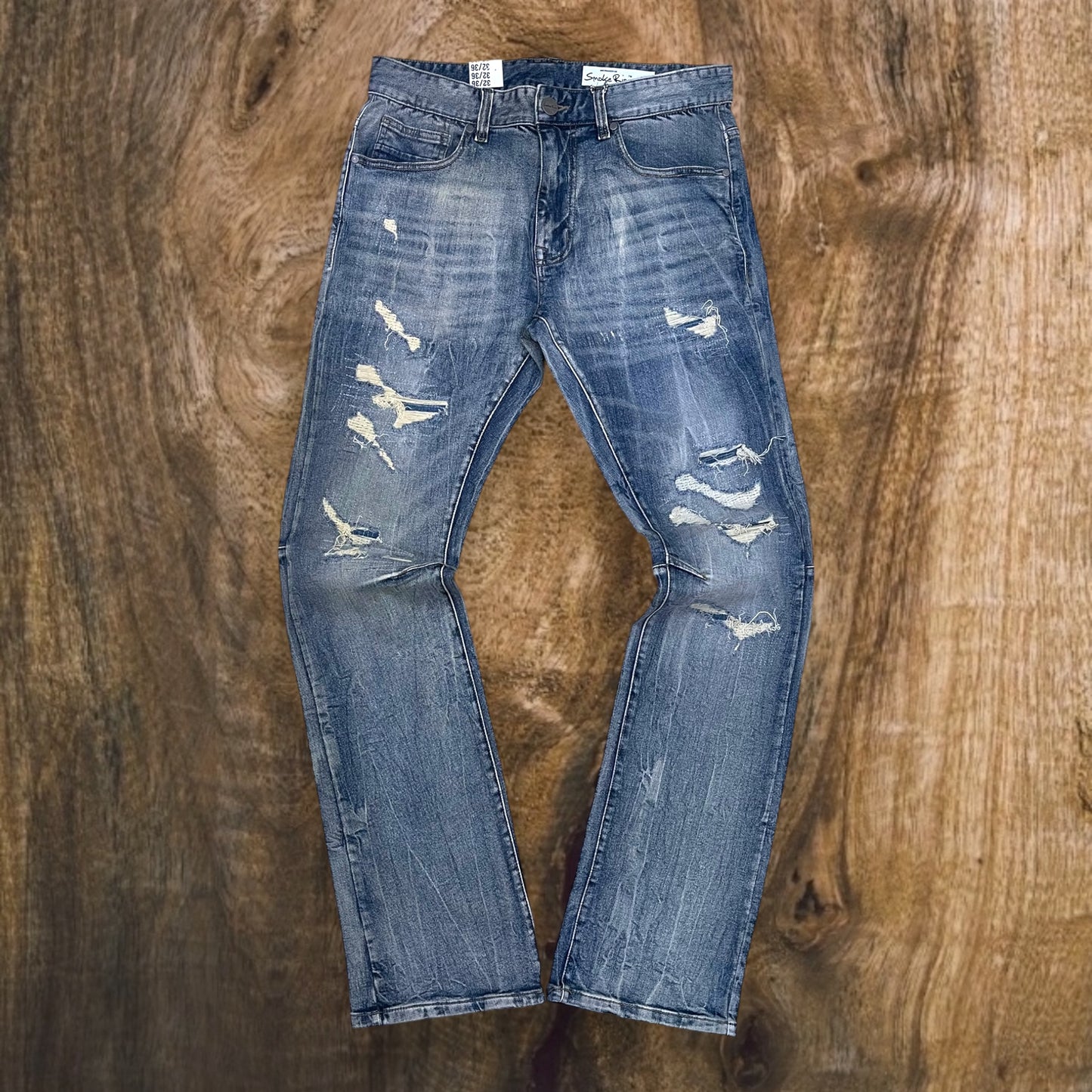 JP24702 - Ripped Vintage Washed Stacked Flare Jeans (Topaz Blue)