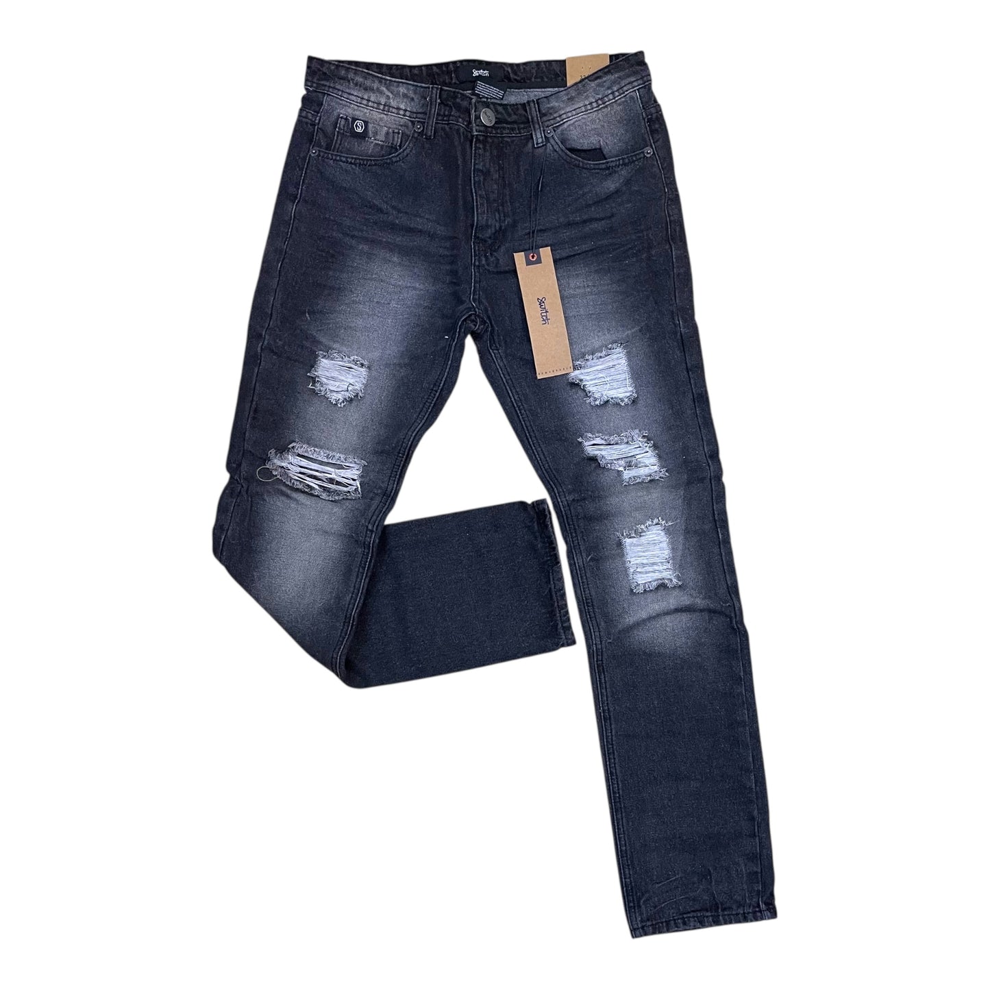 SF4600 - Damage Rip & Repair Denim Slim Straight-Fit Non-Stretch Jeans