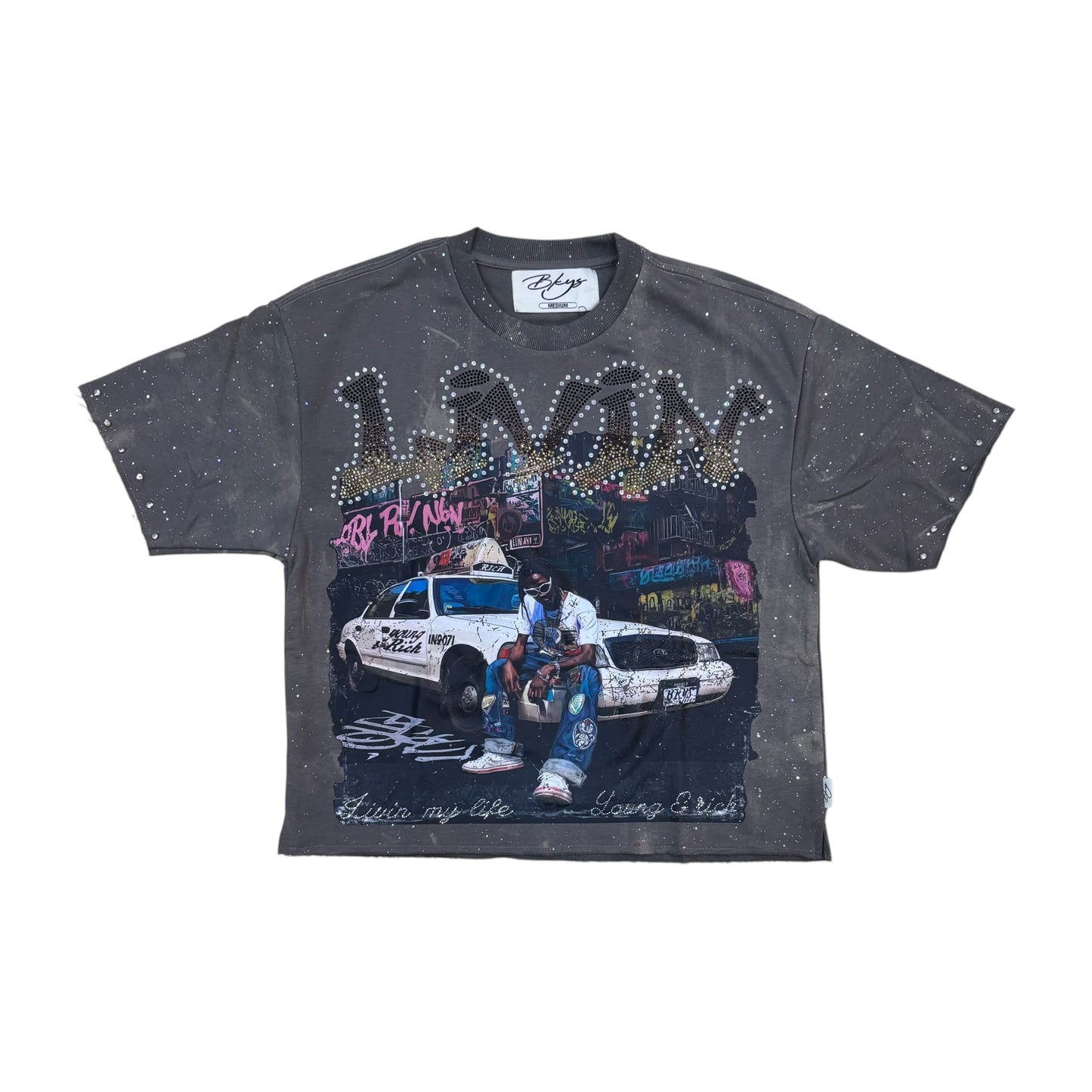 WH-T1440 - Livin with Rhinestones Cropped Top T-Shirt