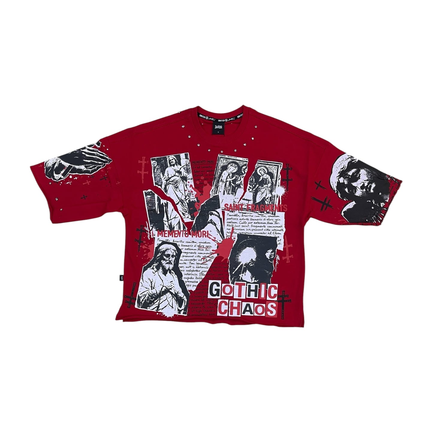 WH-SW6165 - Memento Mori with Studs Cropped Top Graphic T-Shirt