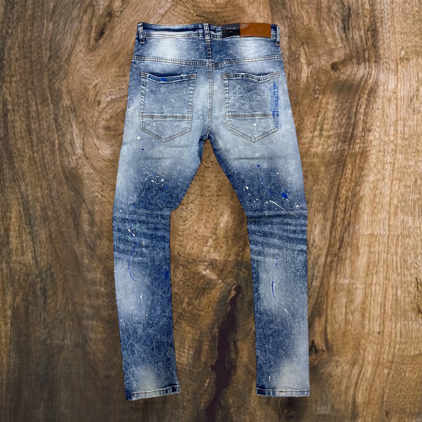 P2118 - Flame Rhine Stones with Rip n Repair Slim-Fit Stretch Jeans