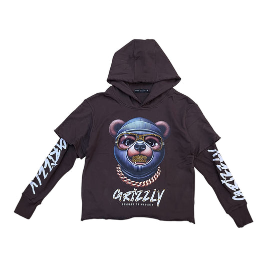 S2FH5238 - Grizzly Rhinestones 2FER Cropped Hoodie