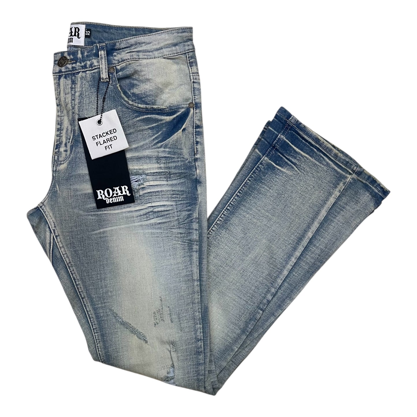 A00-43435 - Distressed Stretch Stacked Flare Jeans