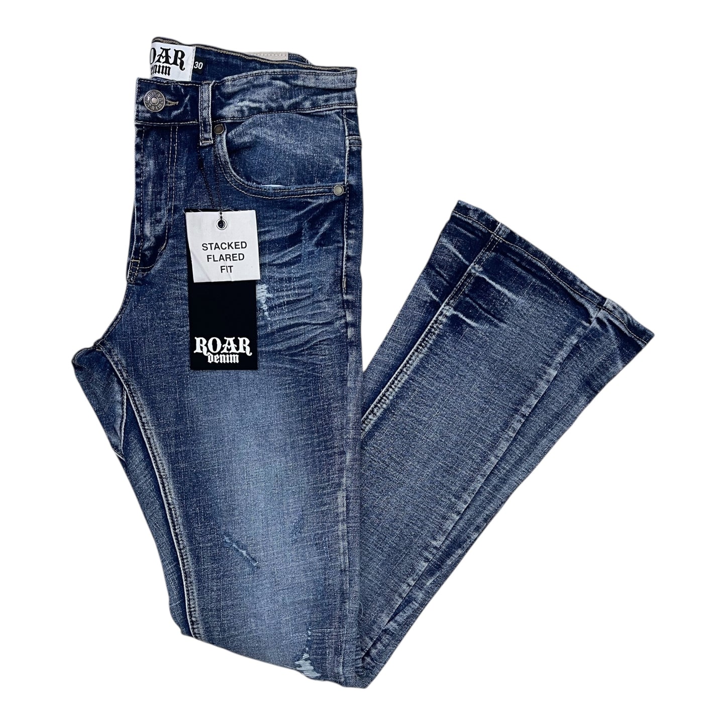 A00-43435 - Distressed Stretch Stacked Flare Jeans