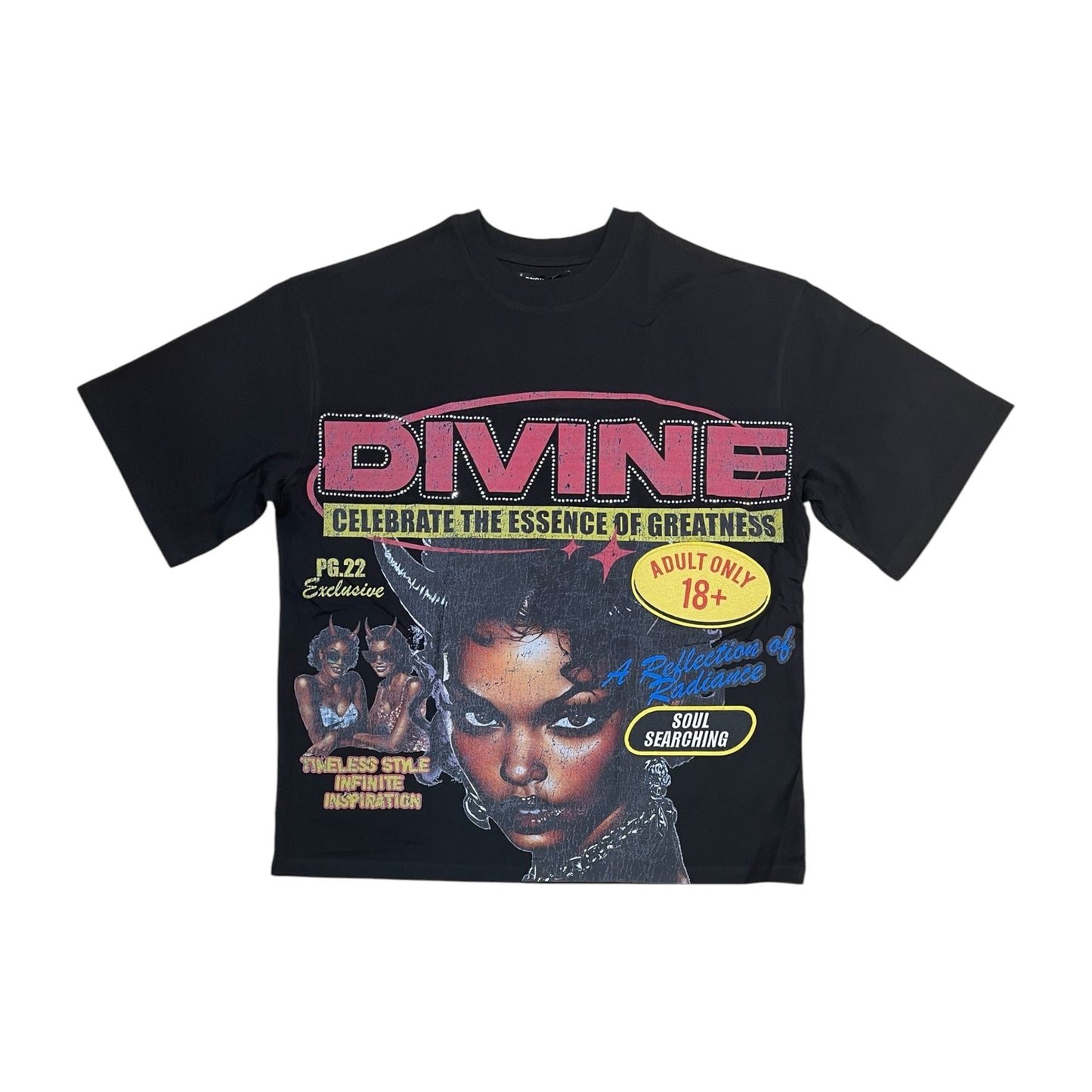 WH-RK1482013 - Living Divine with Rhinestones Boxy Graphic T-Shirt