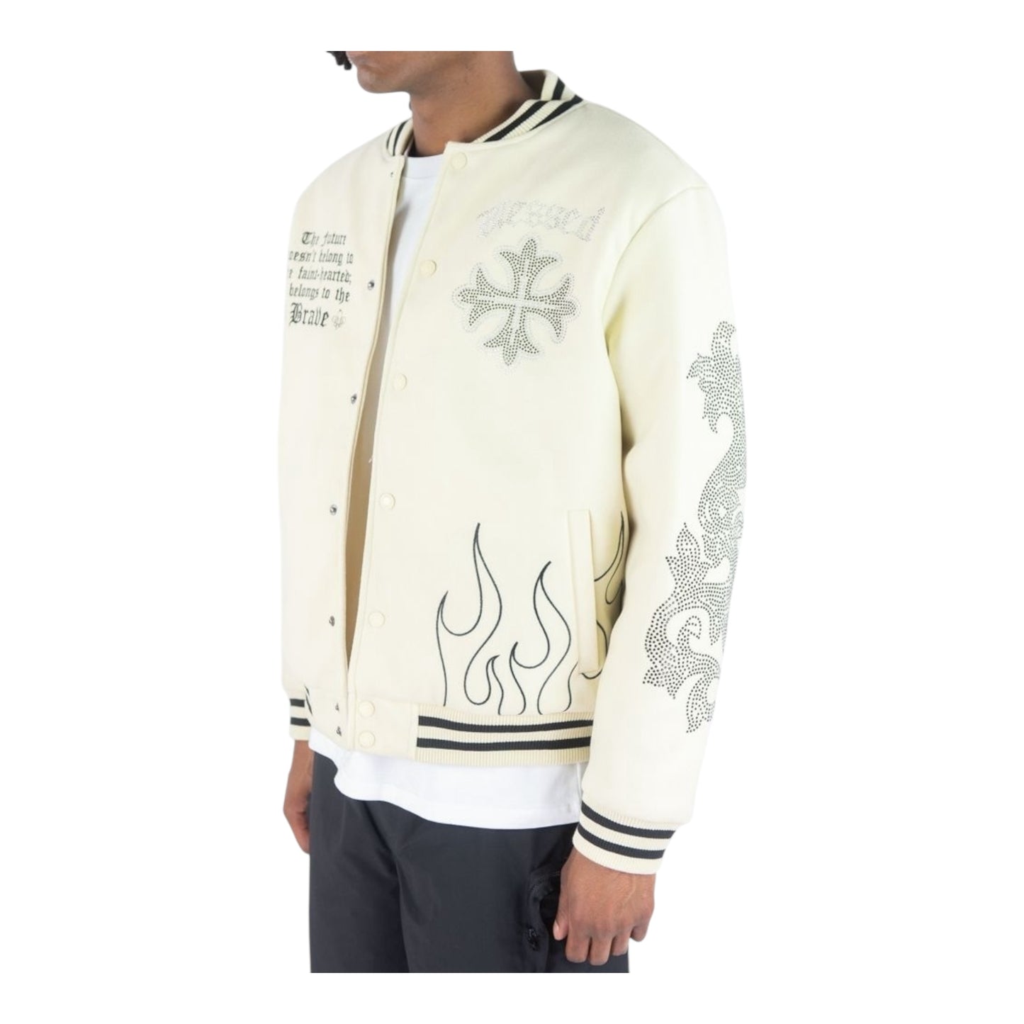 152-514 - Dark Knights Rhinestone Varsity Jacket (Cream)