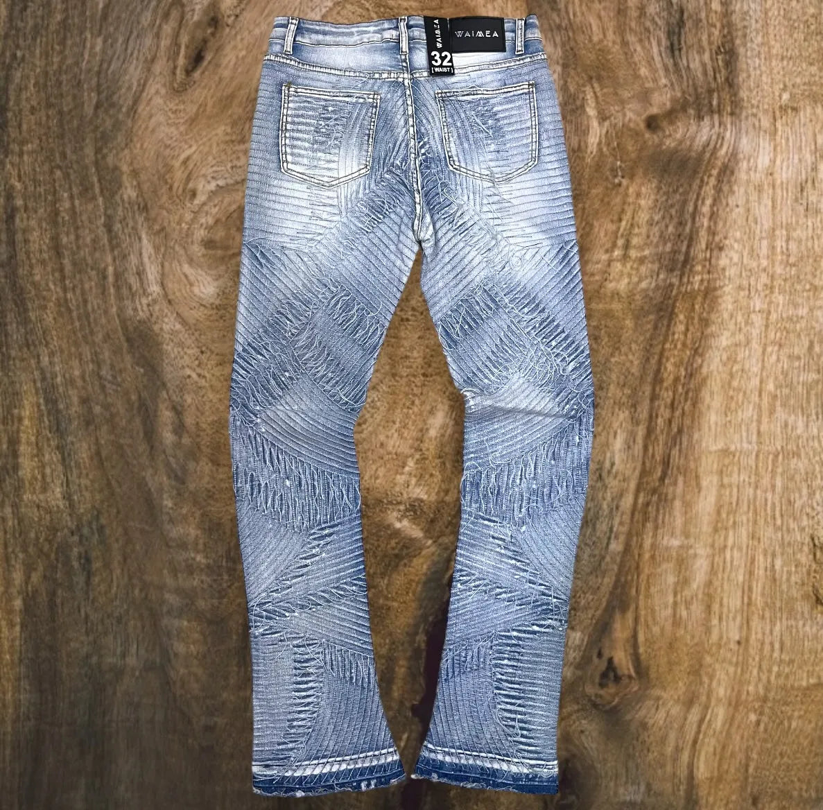 M5946D - Heavy Stitched Pattern Stacked Jeans