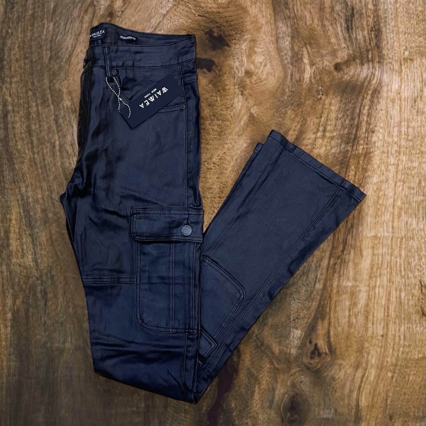 M8002TB - Flare Stacked Coated Cargo Jeans