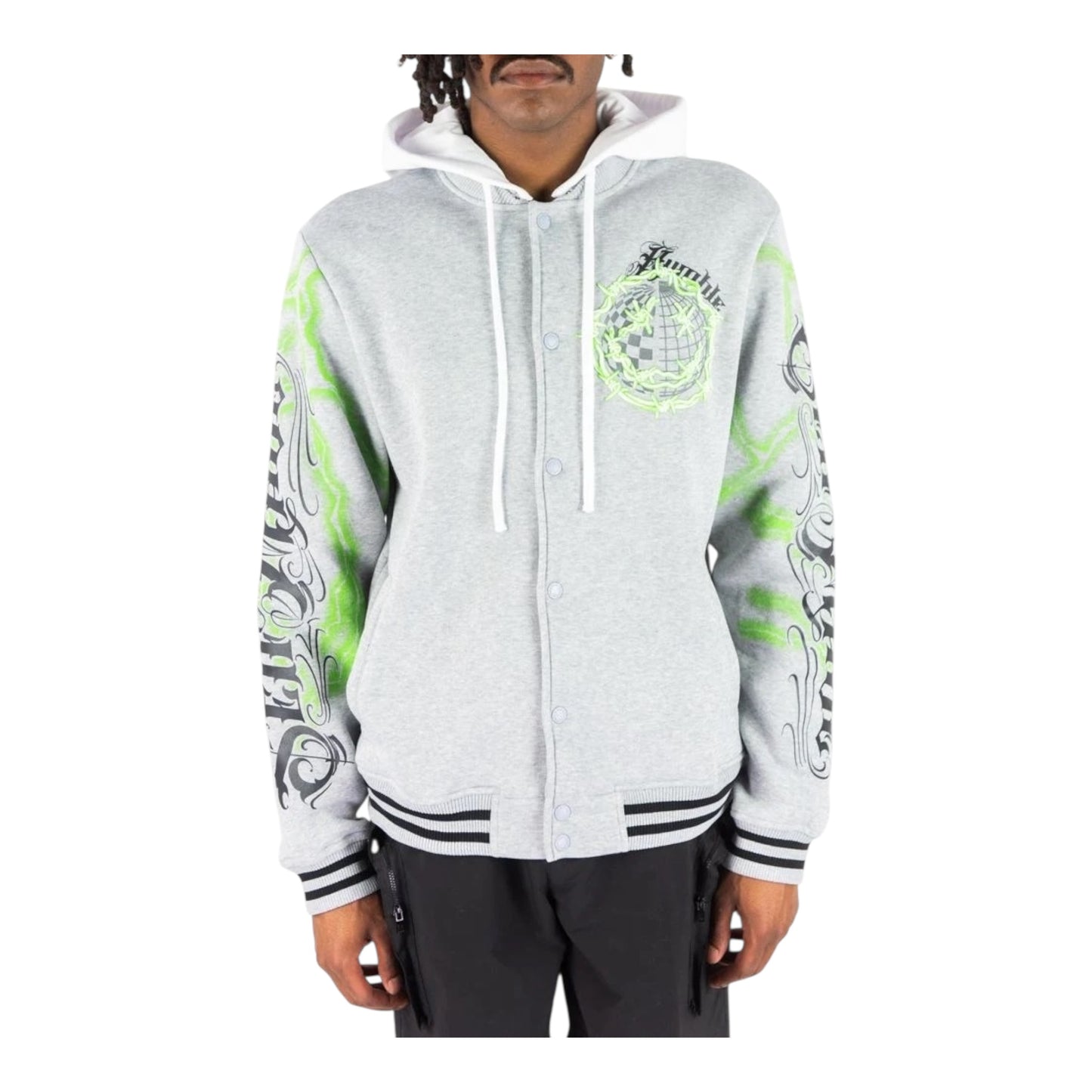 152-536 - HUMBLE Light Weight Fleece Varsity Jacket w/Hoodie (H.Grey)