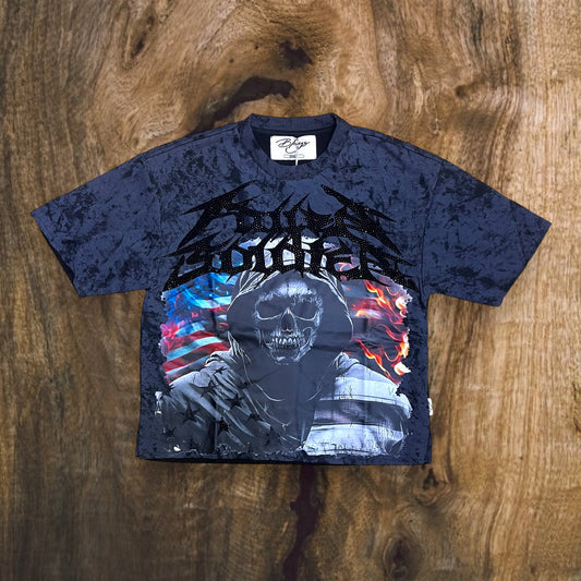 T1331 - Fallen Soldier with Rhinestones Cropped Top T-Shirt