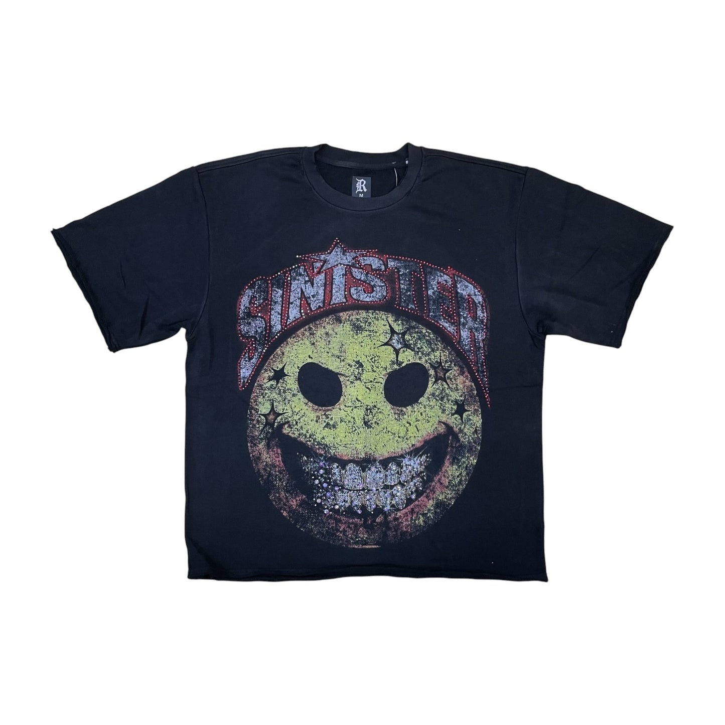 WH-3163-110 - Sinister Digital with Rhinestones n Studs Terry Cropped Graphic T-Shirt