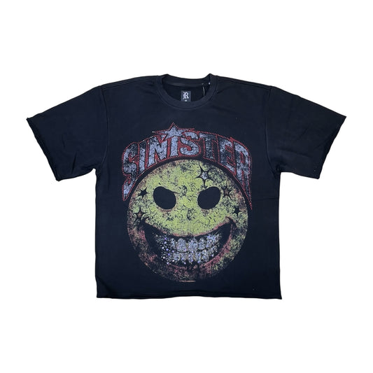 WH-3163-110 - Sinister Digital with Rhinestones n Studs Terry Cropped Graphic T-Shirt