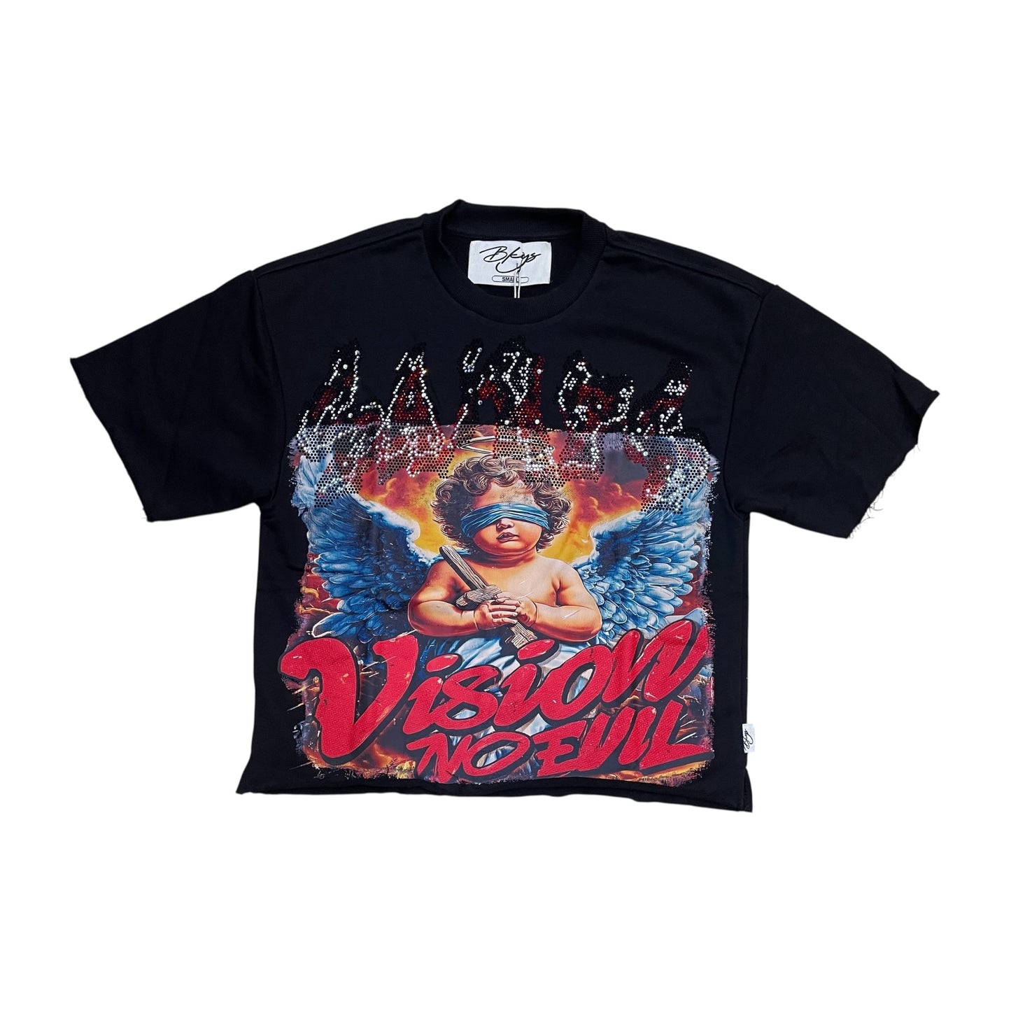 T1448 - Vision No Evil with Rhinestones Cropped Top T-Shirt
