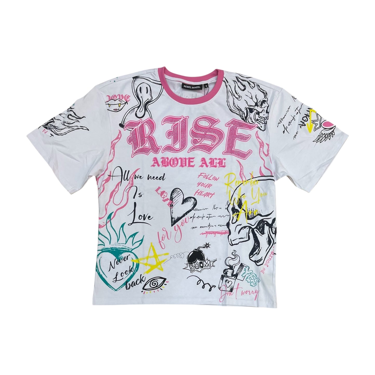 WH-610-11115 - Rise Above All with Rhinestone Boxy AOP Graphic T-Shirt