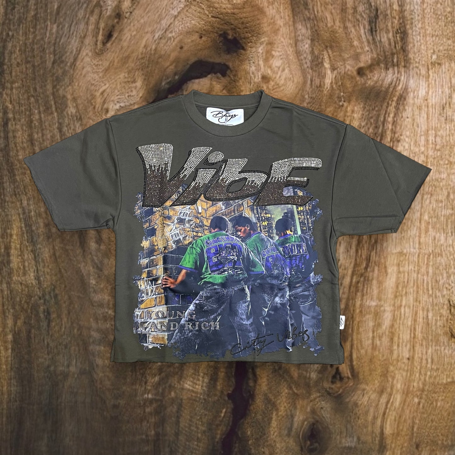 T1354 - Vibe with Rhinestones Cropped Top T-Shirt