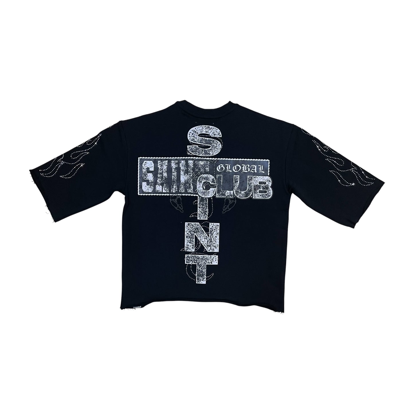 WH-HS6502 - Saint Club Global Rhinestone n Studs 3/4 Sleeve Legacy Prem Cropped Top