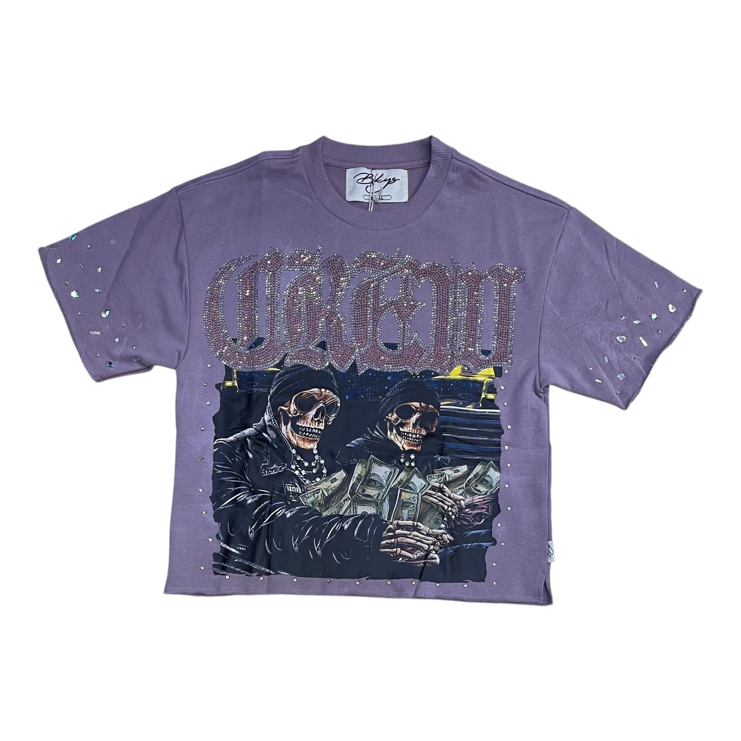 T1443 - Crew with Rhinestones Cropped Top T-Shirt