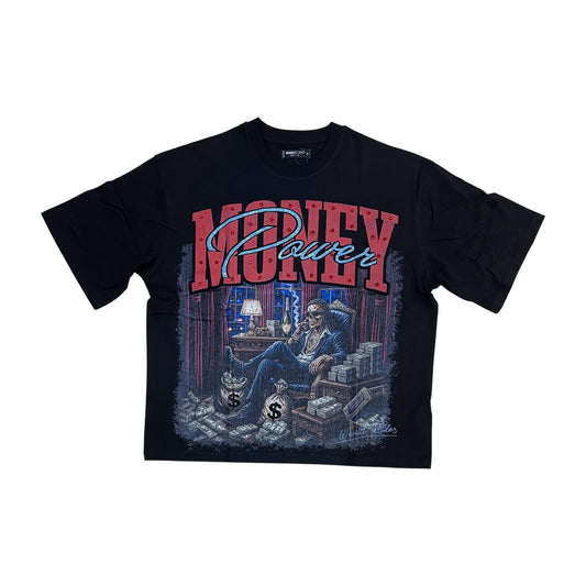 WH-RK1482025 - Money Power with Rhinestones n Studs Boxy Graphic T-Shirt