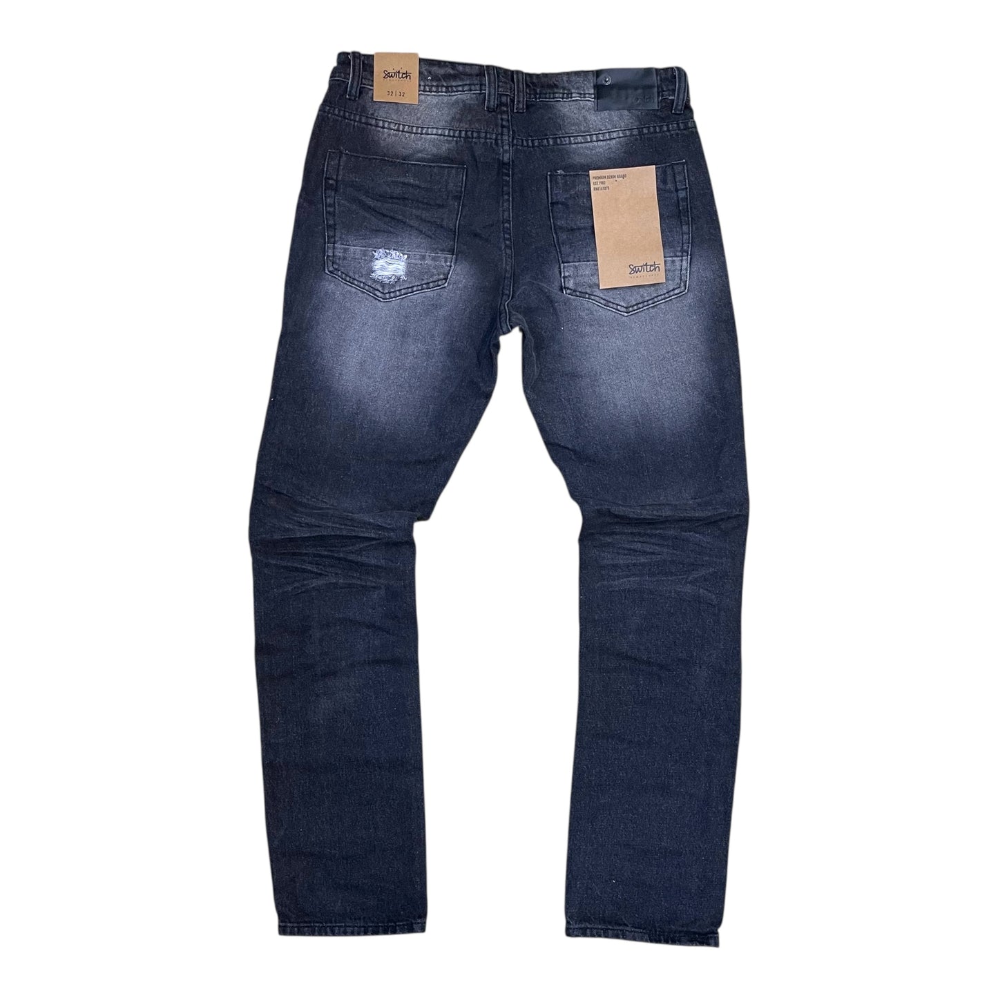 SF4600 - Damage Rip & Repair Denim Slim Straight-Fit Non-Stretch Jeans
