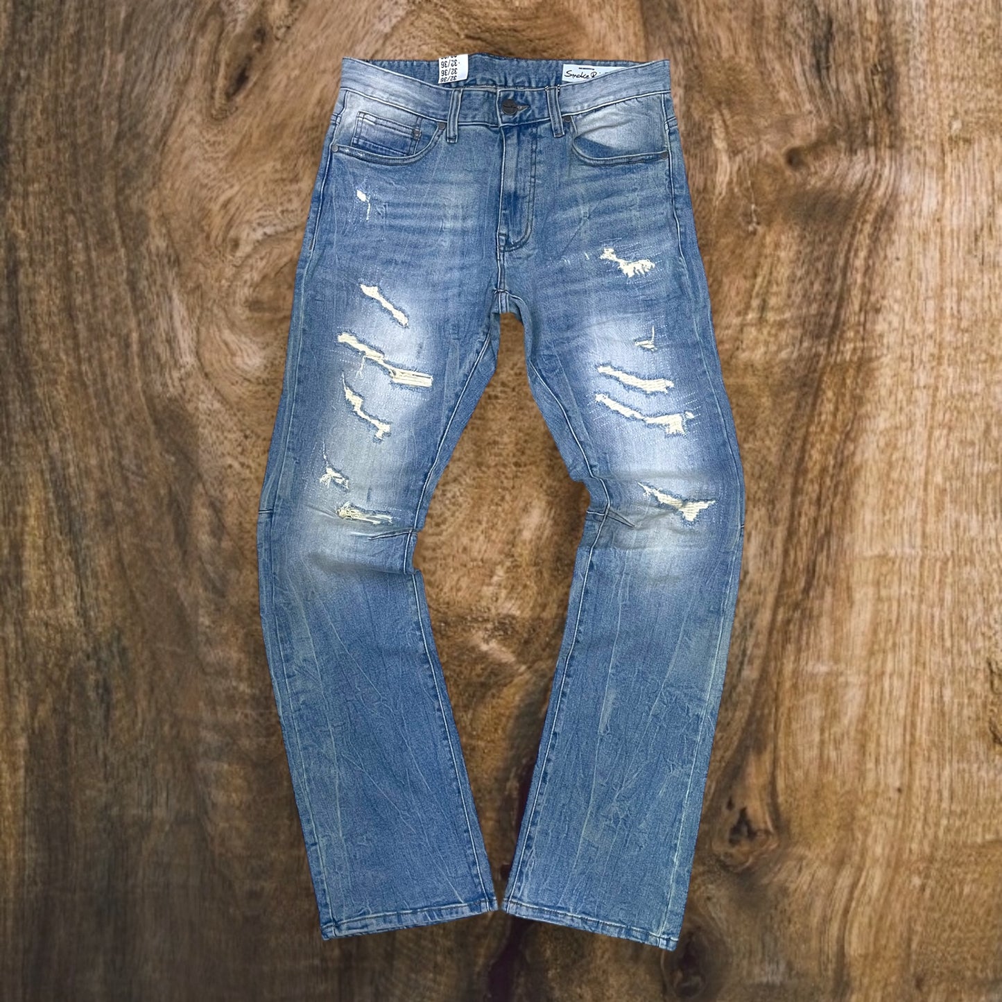 JP24702 - Ripped Vintage Washed Stacked Flare Jeans (Adonis Blue)