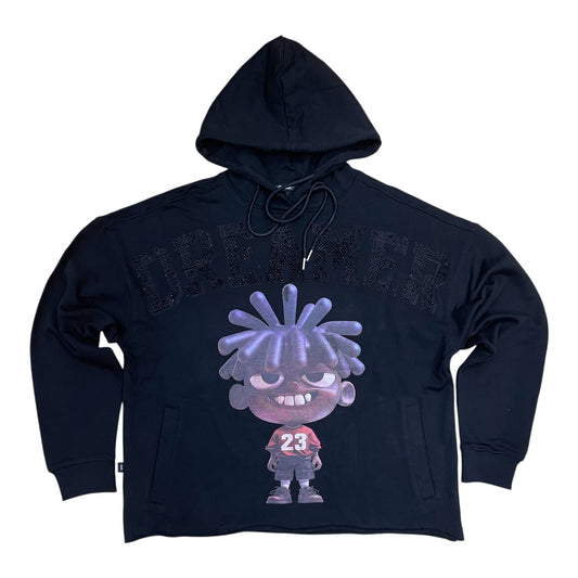 SW5229 - Dreamer Rhinestone Graphic Cropped Top Hoodie