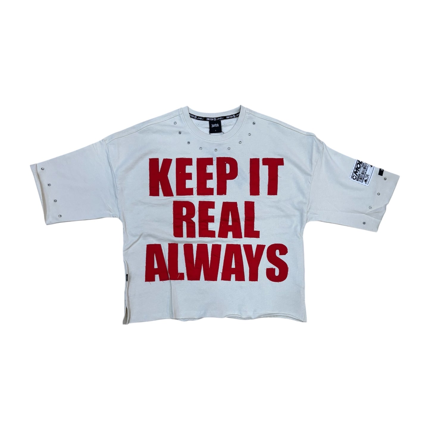 WH-SW6142 - Keep It Real with Studs Cropped Top Graphic T-Shirt