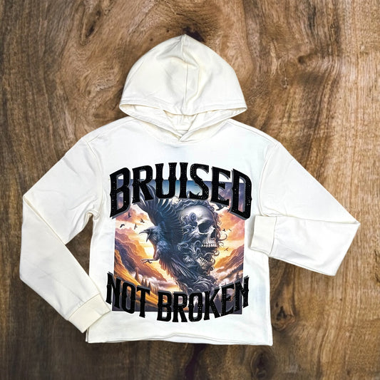 FB2541K - Kid's/Boy Bruised Not Broken Rhinestone Graphic Cropped Hoodie