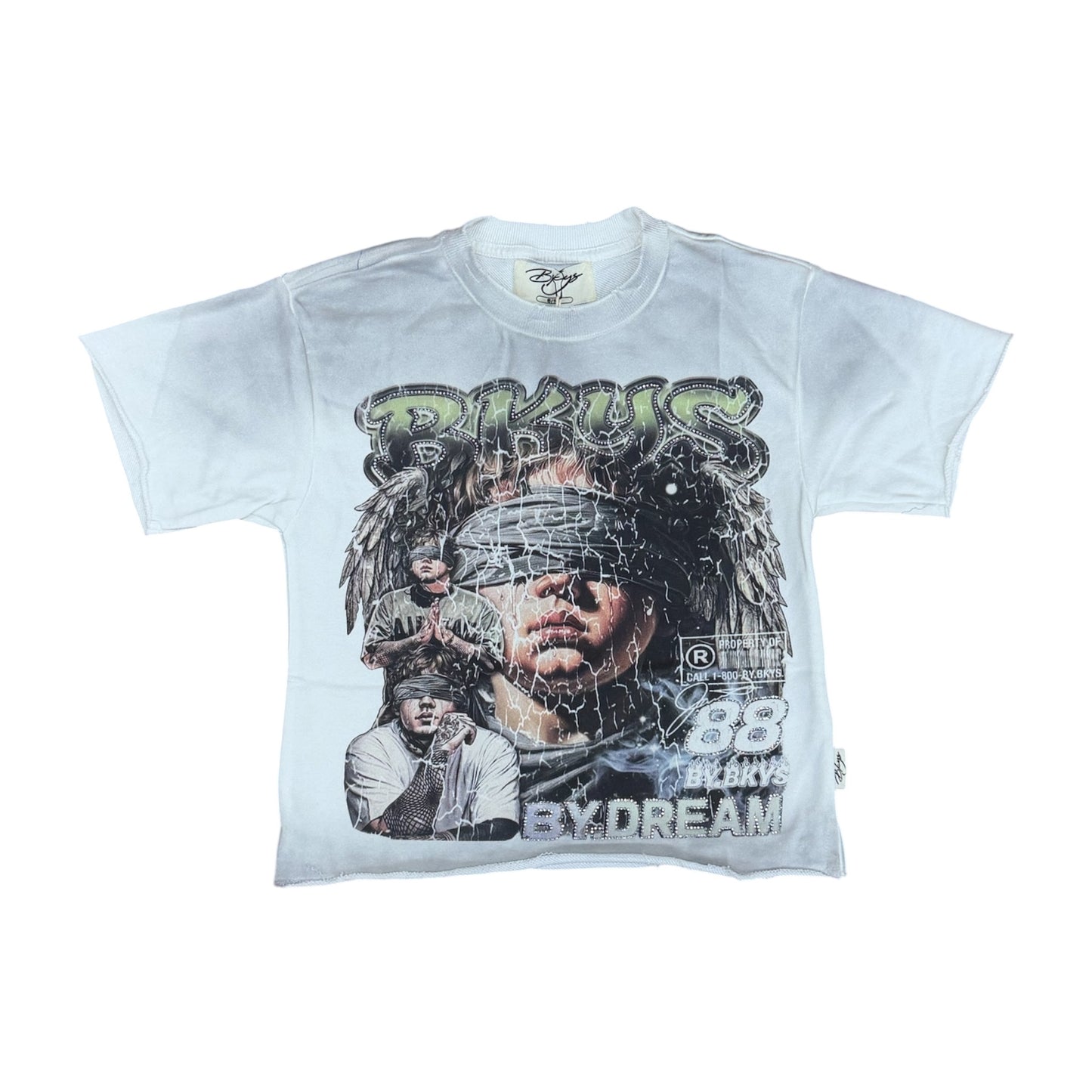 WH-T1634B - Boy's/Kid's Teen Angel with Rhinestones Crop T-Shirt